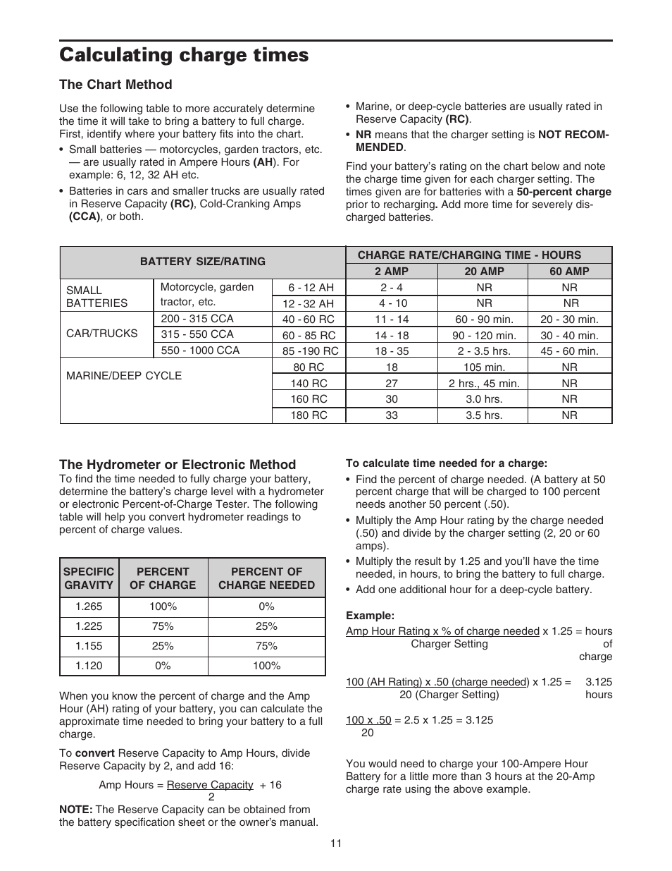 Calculating charge times | Sears 200.71234 User Manual | Page 12 / 15