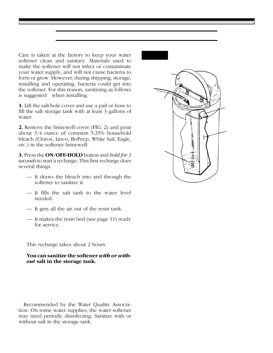 Water softener start-up, 1d. sanitizing the water softener, Fig. 2 | Sears KENMORE 625.34845 User Manual | Page 8 / 33