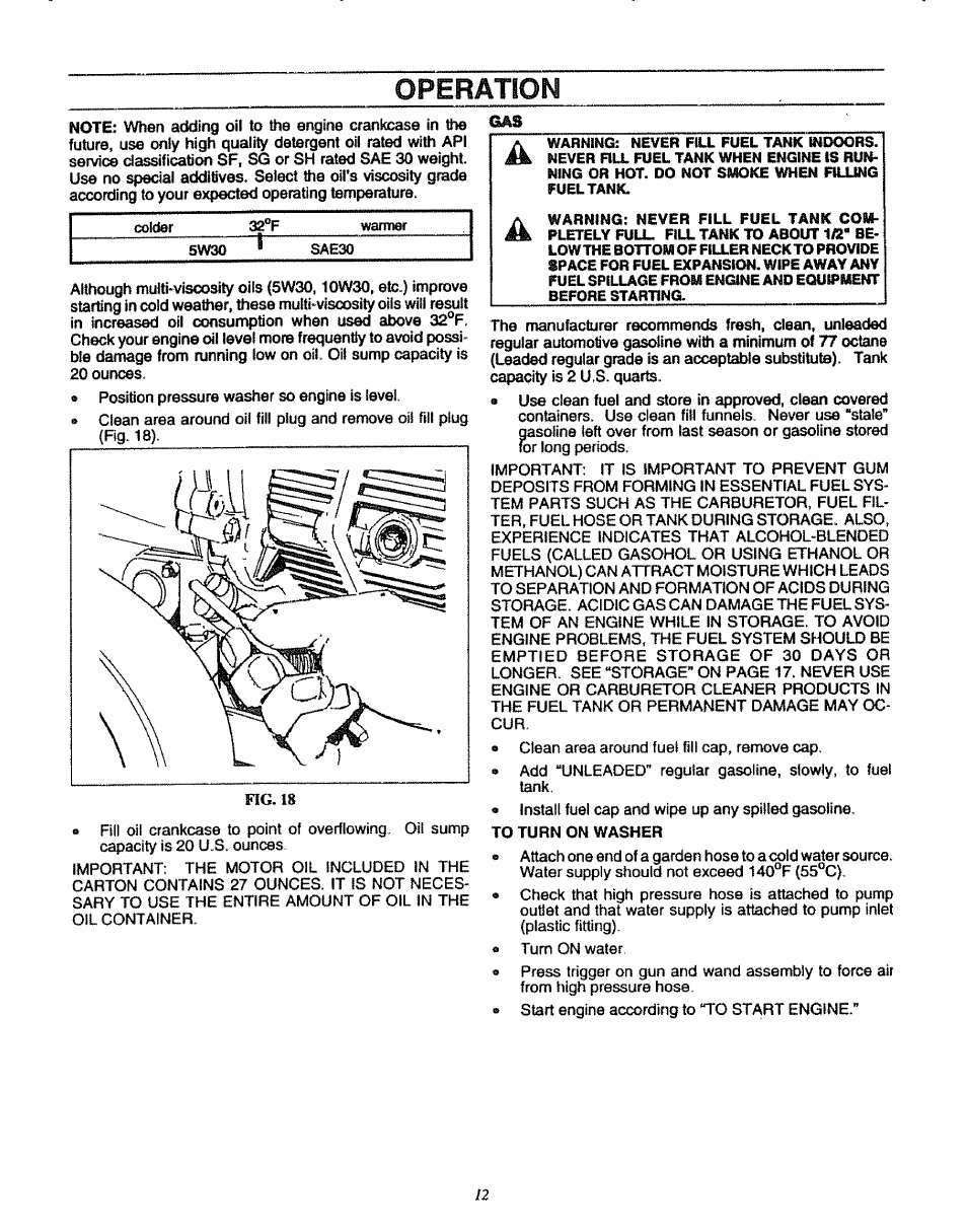 Operation | Sears 580.7515 User Manual | Page 12 / 60