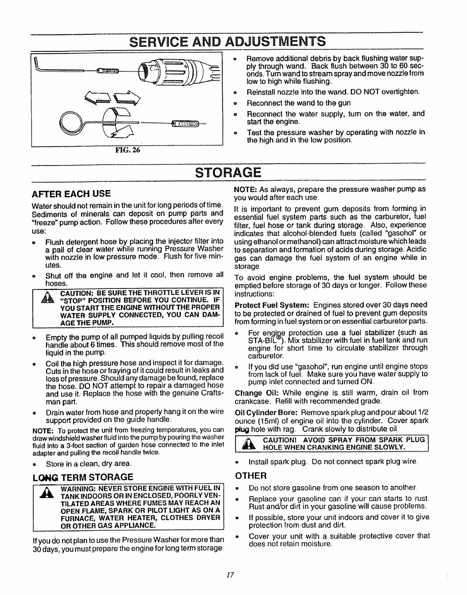 Service and adjustments, Storage, After each use | Long term storage, Other | Sears 580.7515 User Manual | Page 17 / 60