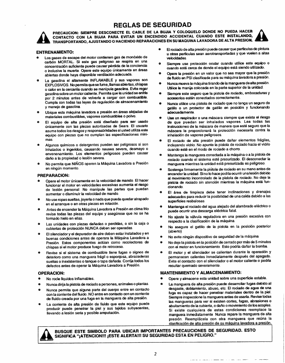 Reglas de seguridad | Sears 580.7515 User Manual | Page 32 / 60