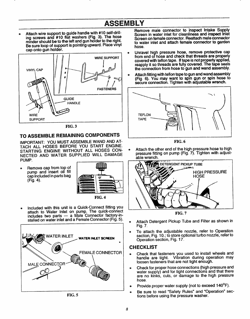 Assembly, To assemble remaining components, Checklist | Sears 580.7515 User Manual | Page 8 / 60