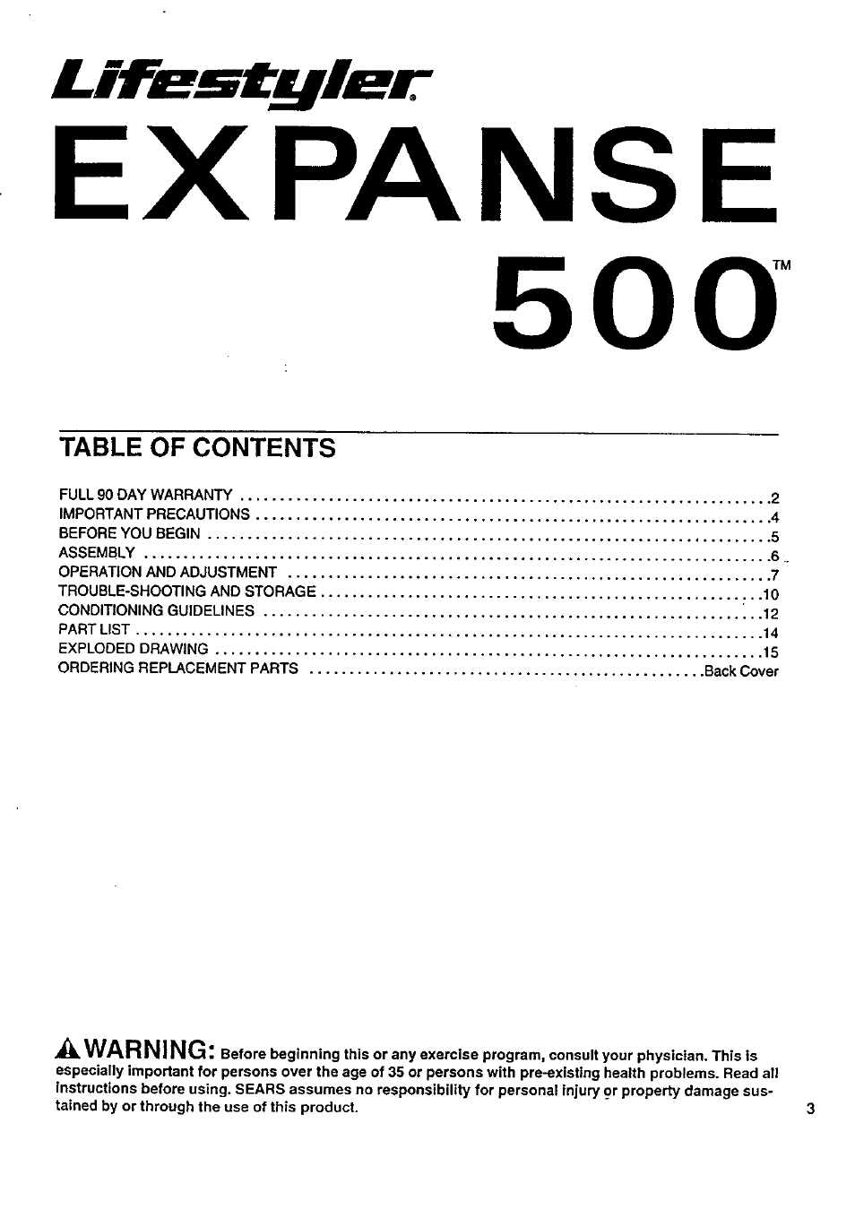 Sears EXPANSE 500 831.297432 User Manual | Page 3 / 16
