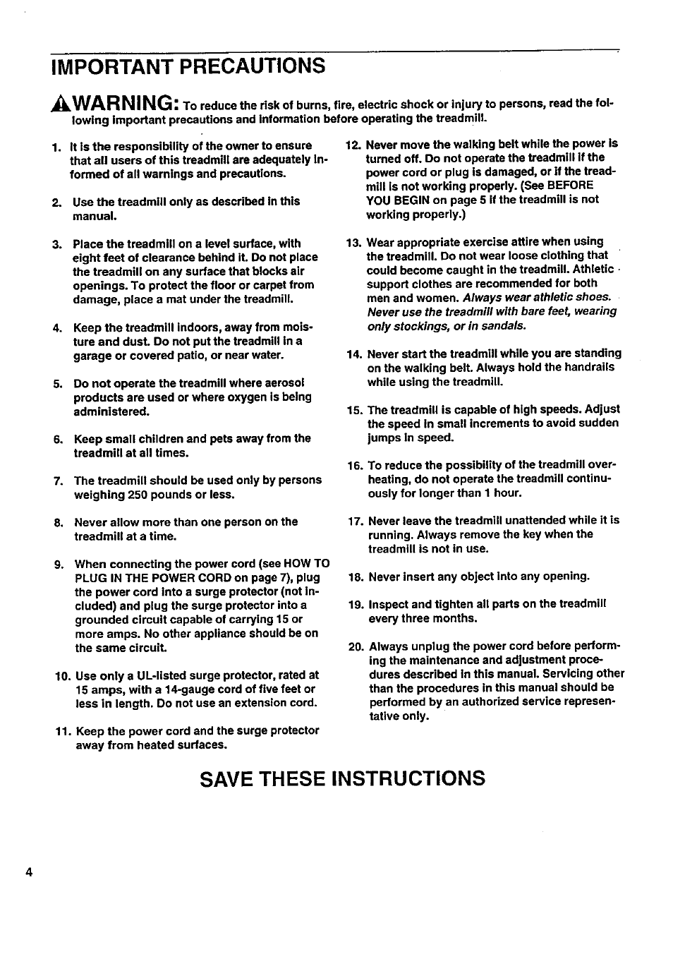 Important precautions, Save these instructions, Important precautions awarning | Sears EXPANSE 500 831.297432 User Manual | Page 4 / 16