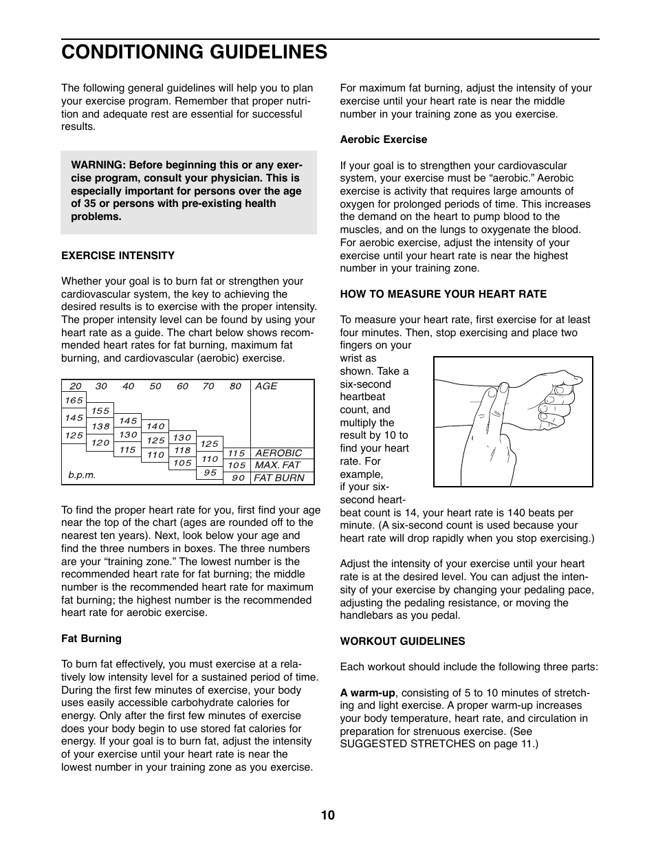 Conditioning guidelines | Sears 831.288300 User Manual | Page 10 / 16
