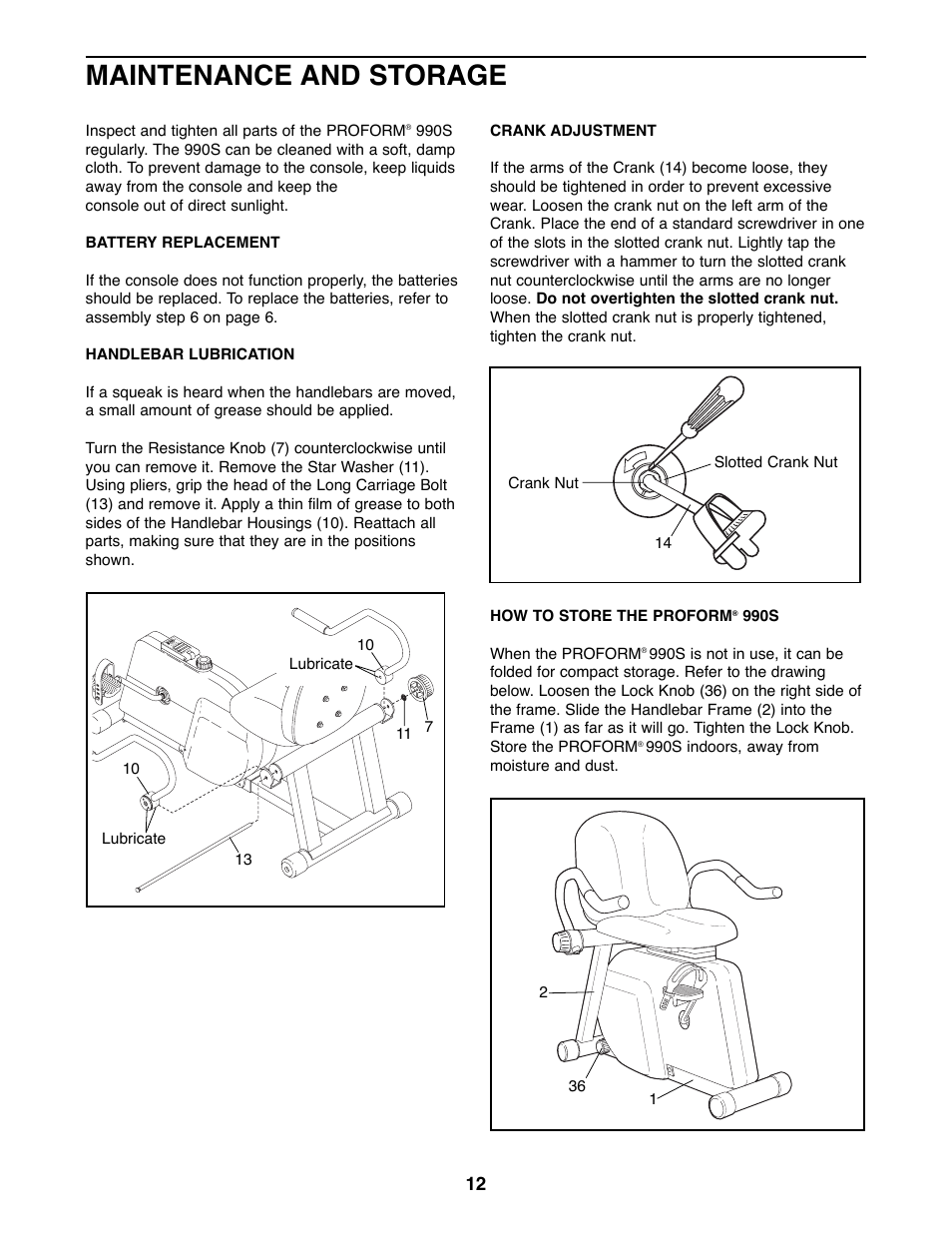 Maintenance and storage | Sears 831.288300 User Manual | Page 12 / 16