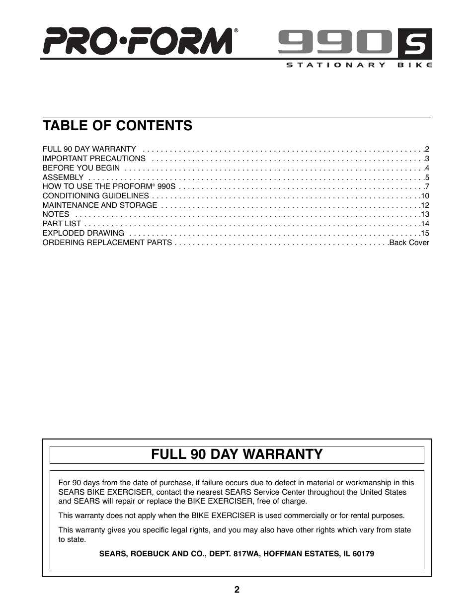 Sears 831.288300 User Manual | Page 2 / 16