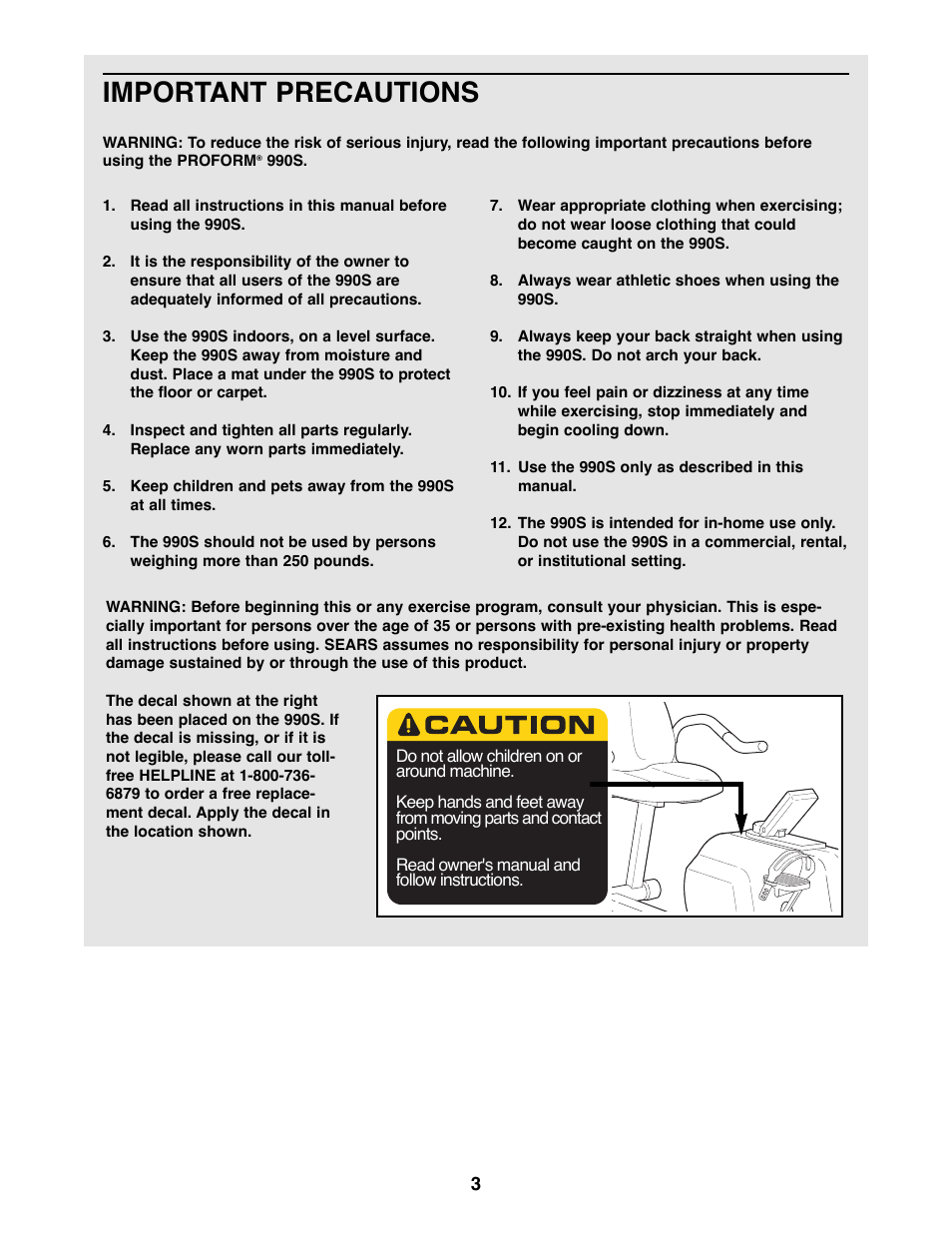 Important precautions | Sears 831.288300 User Manual | Page 3 / 16