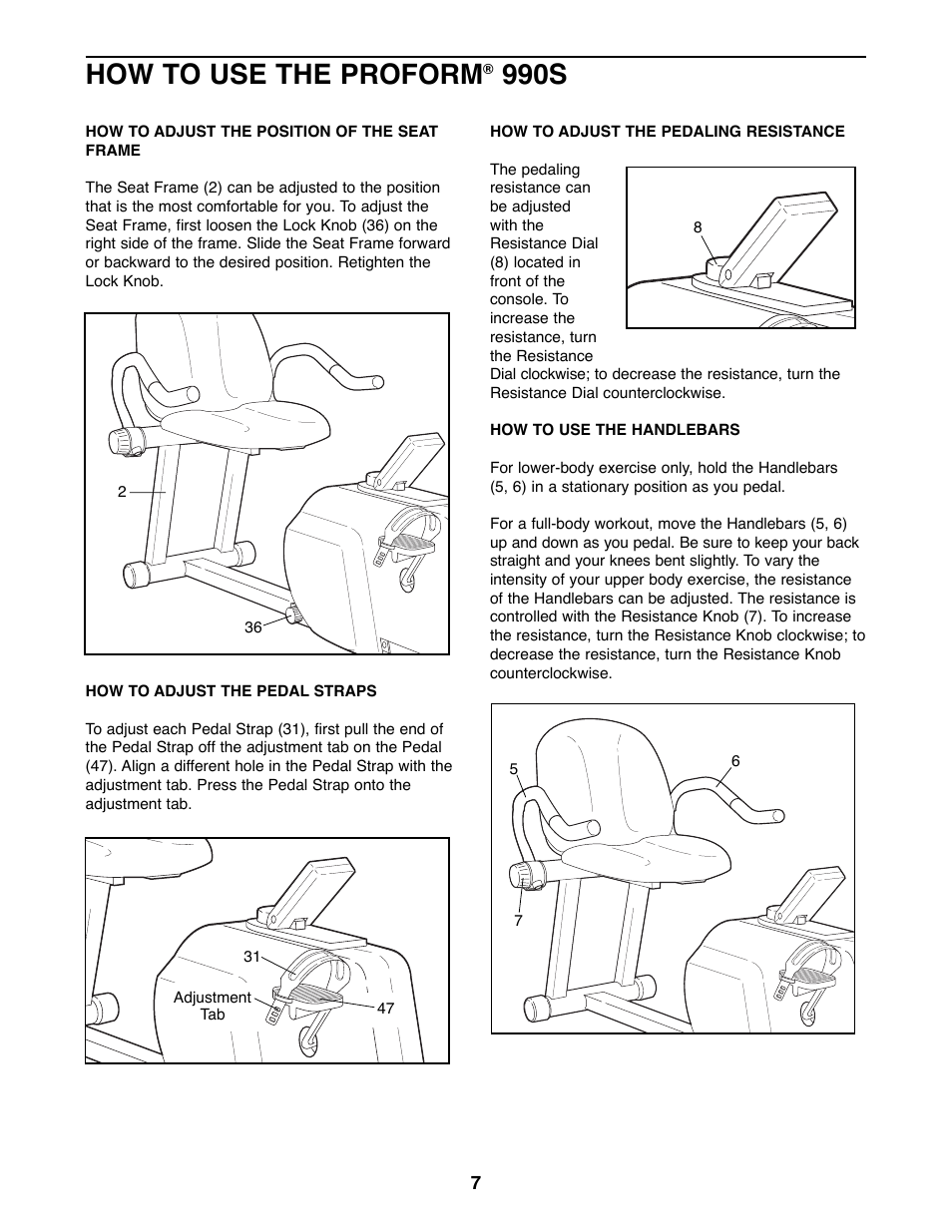 How to use the proform, 990s | Sears 831.288300 User Manual | Page 7 / 16