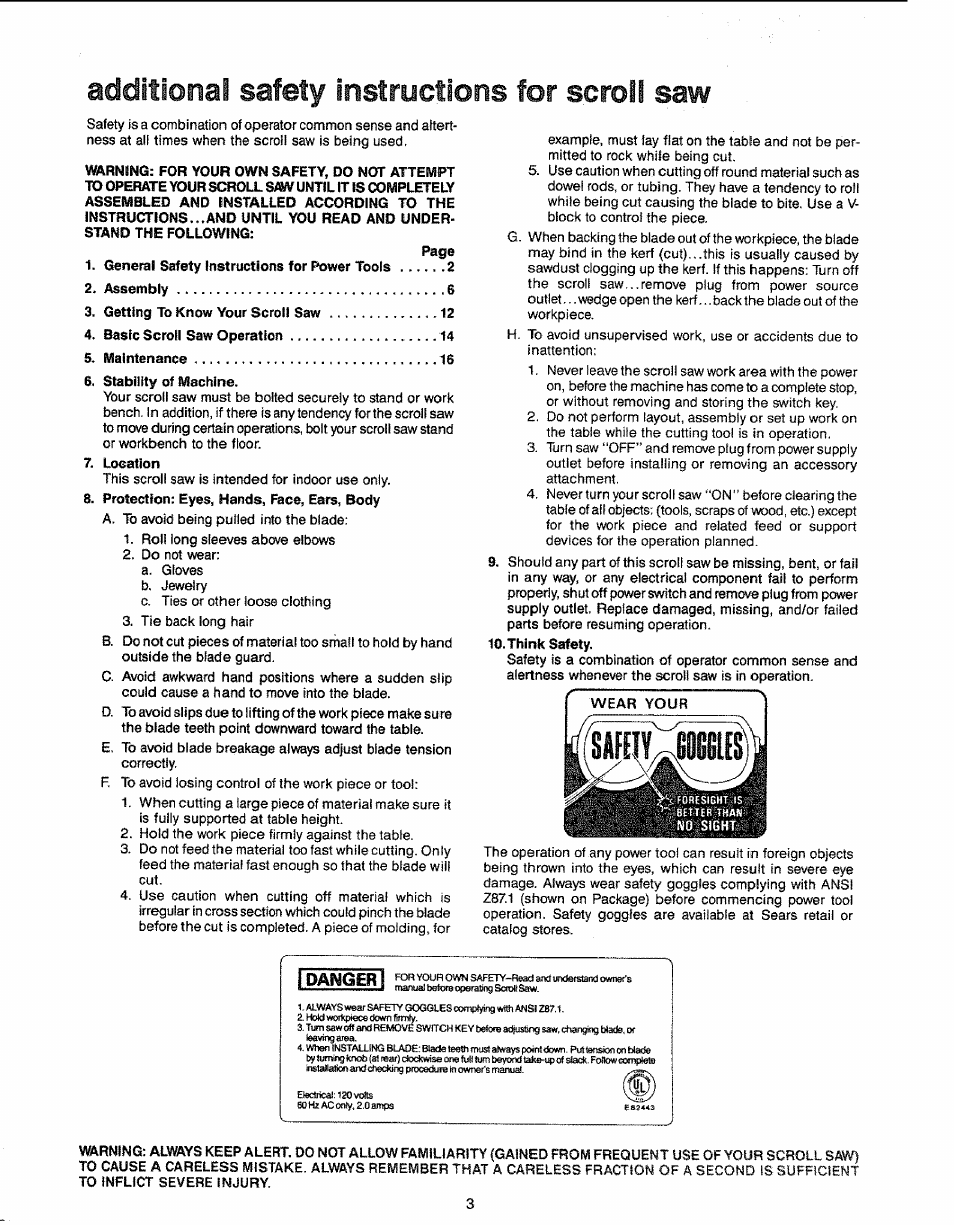 Safety instructions, Scroll, Additional | Sears 113.23611 User Manual | Page 3 / 20