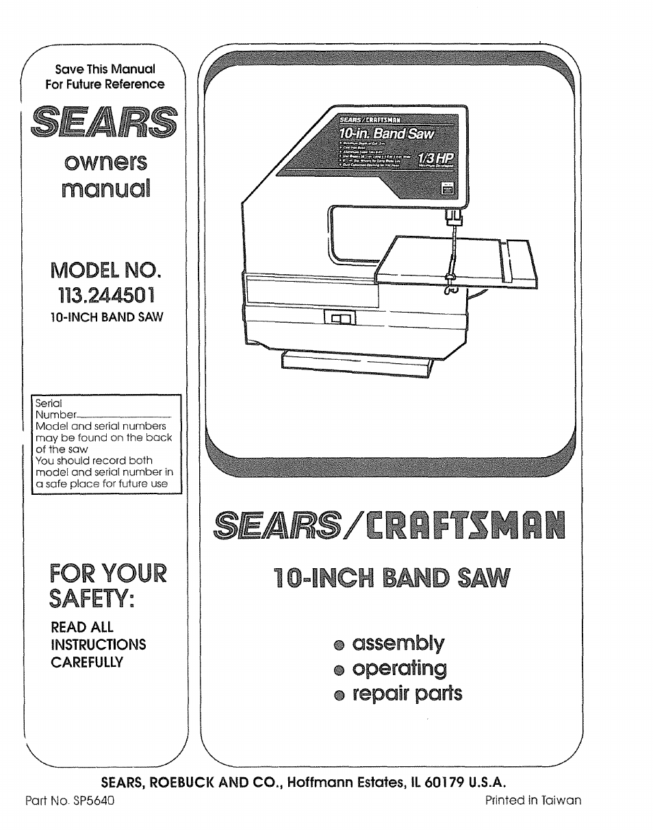 Sears 113.244501 User Manual | 24 pages