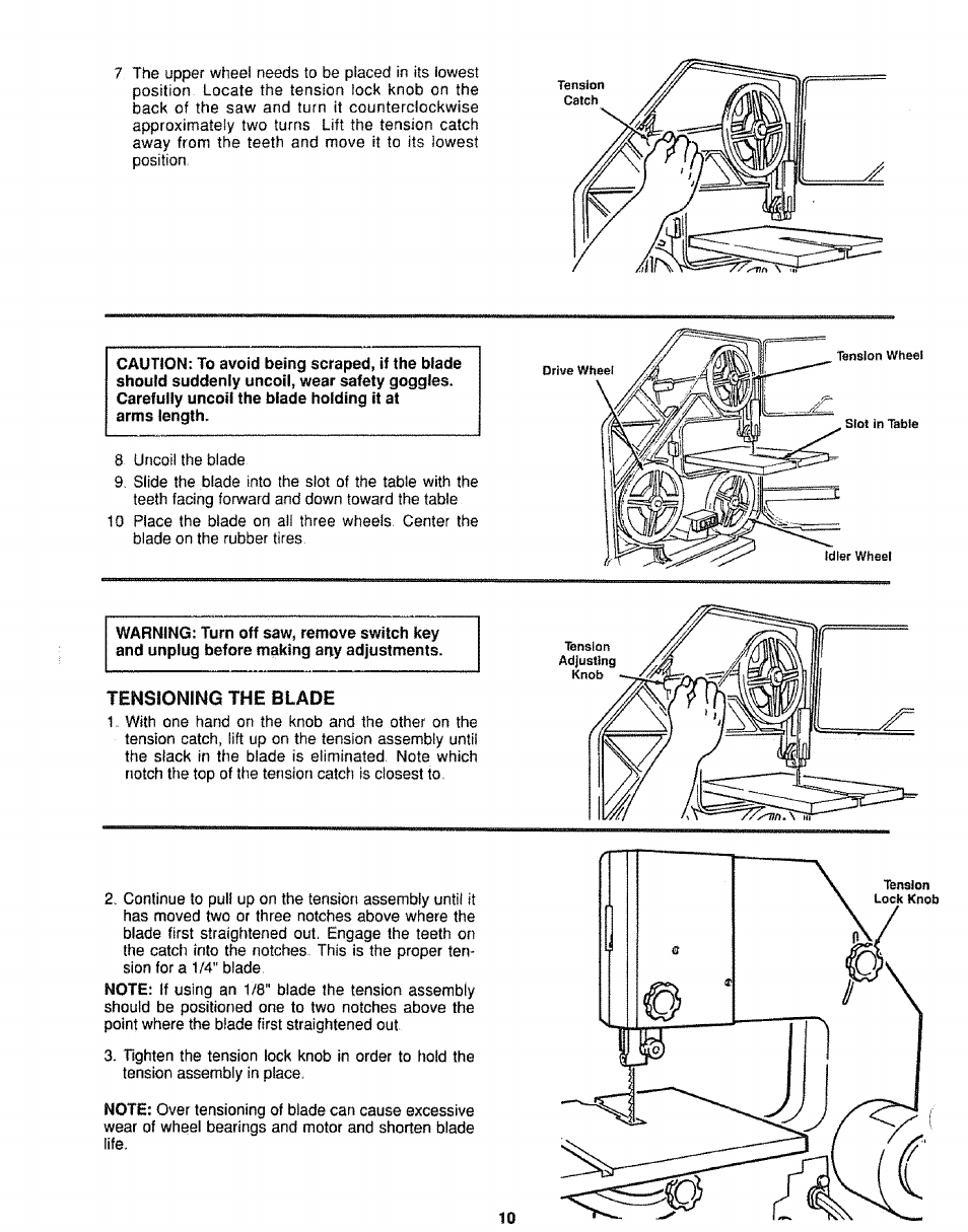 Tensioning the blade | Sears 113.244501 User Manual | Page 10 / 24