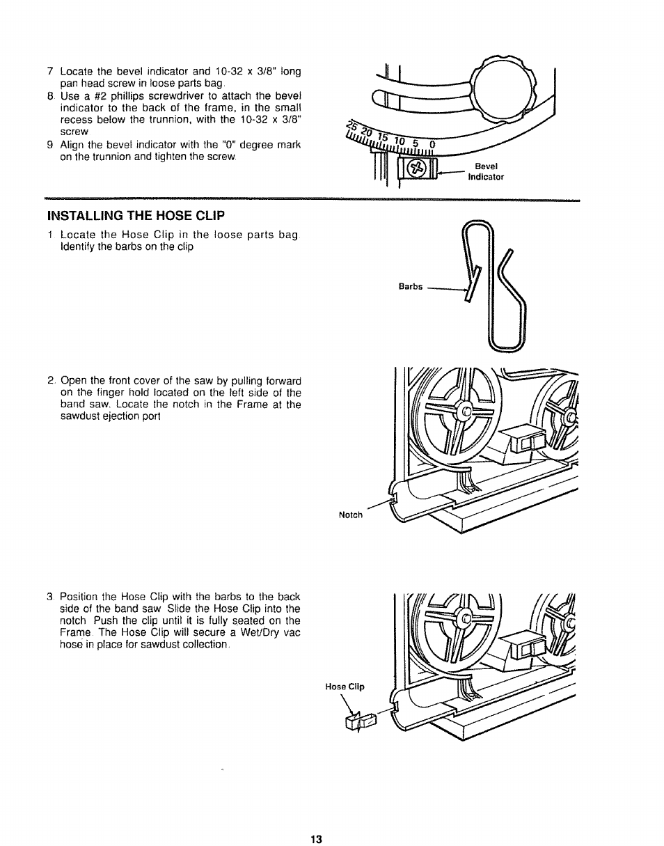 Installing the hose clip | Sears 113.244501 User Manual | Page 13 / 24