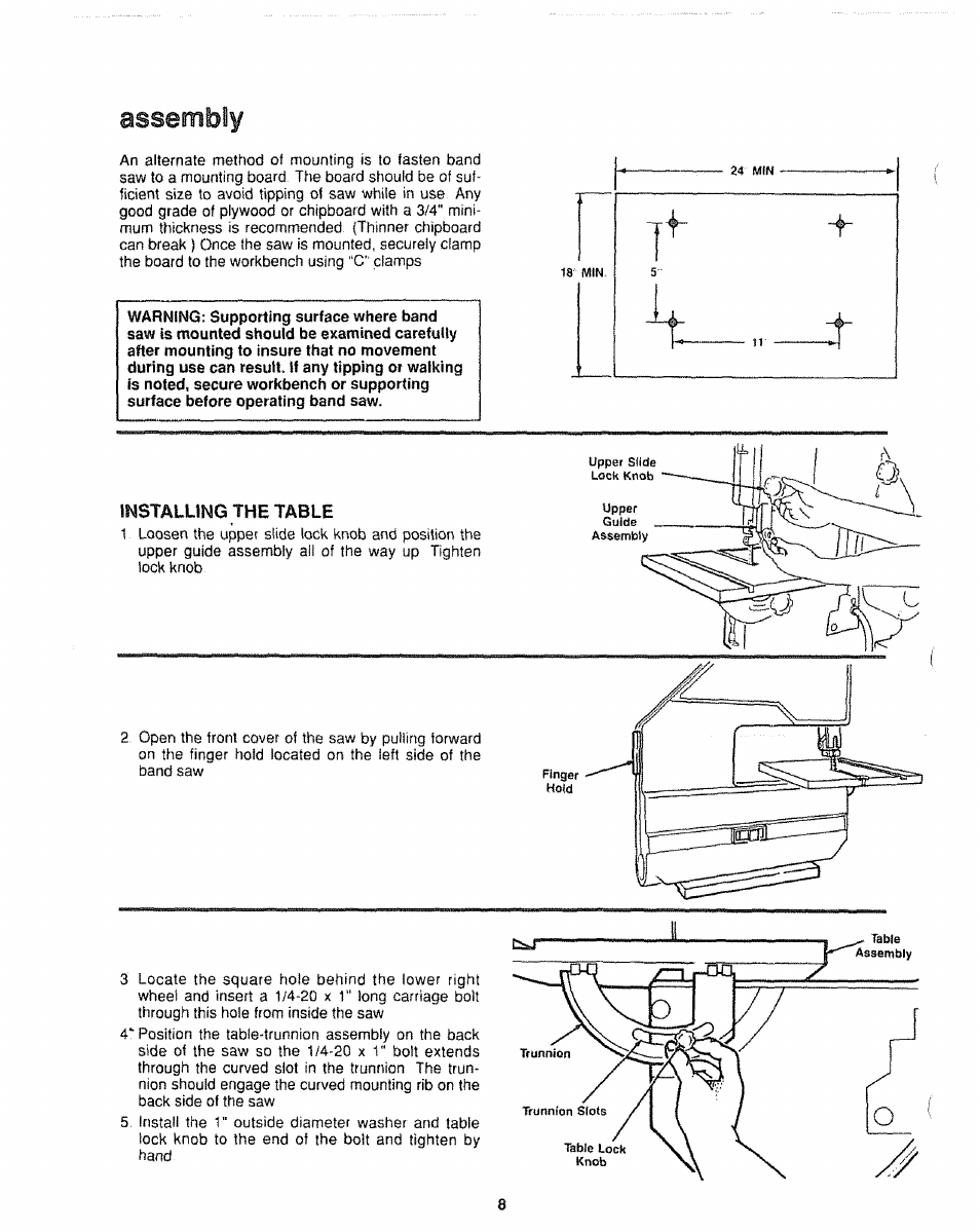 Installing the table, Assembly | Sears 113.244501 User Manual | Page 8 / 24