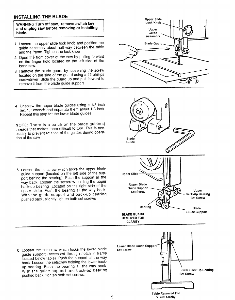 Installing the blade | Sears 113.244501 User Manual | Page 9 / 24