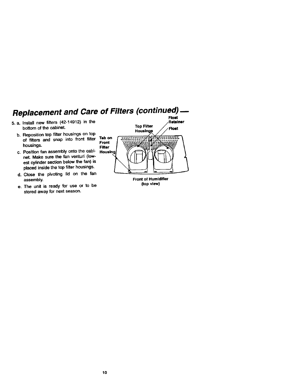 Replacement and care of filters (continued) | Sears 758.144131 User Manual | Page 10 / 16