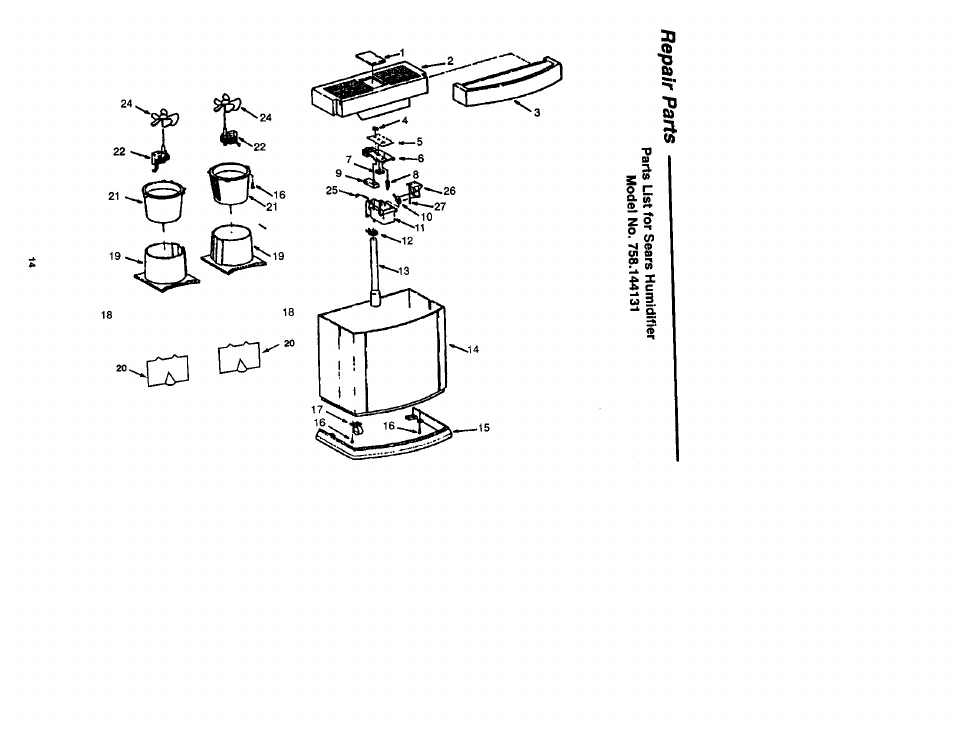 Repair parts | Sears 758.144131 User Manual | Page 14 / 16