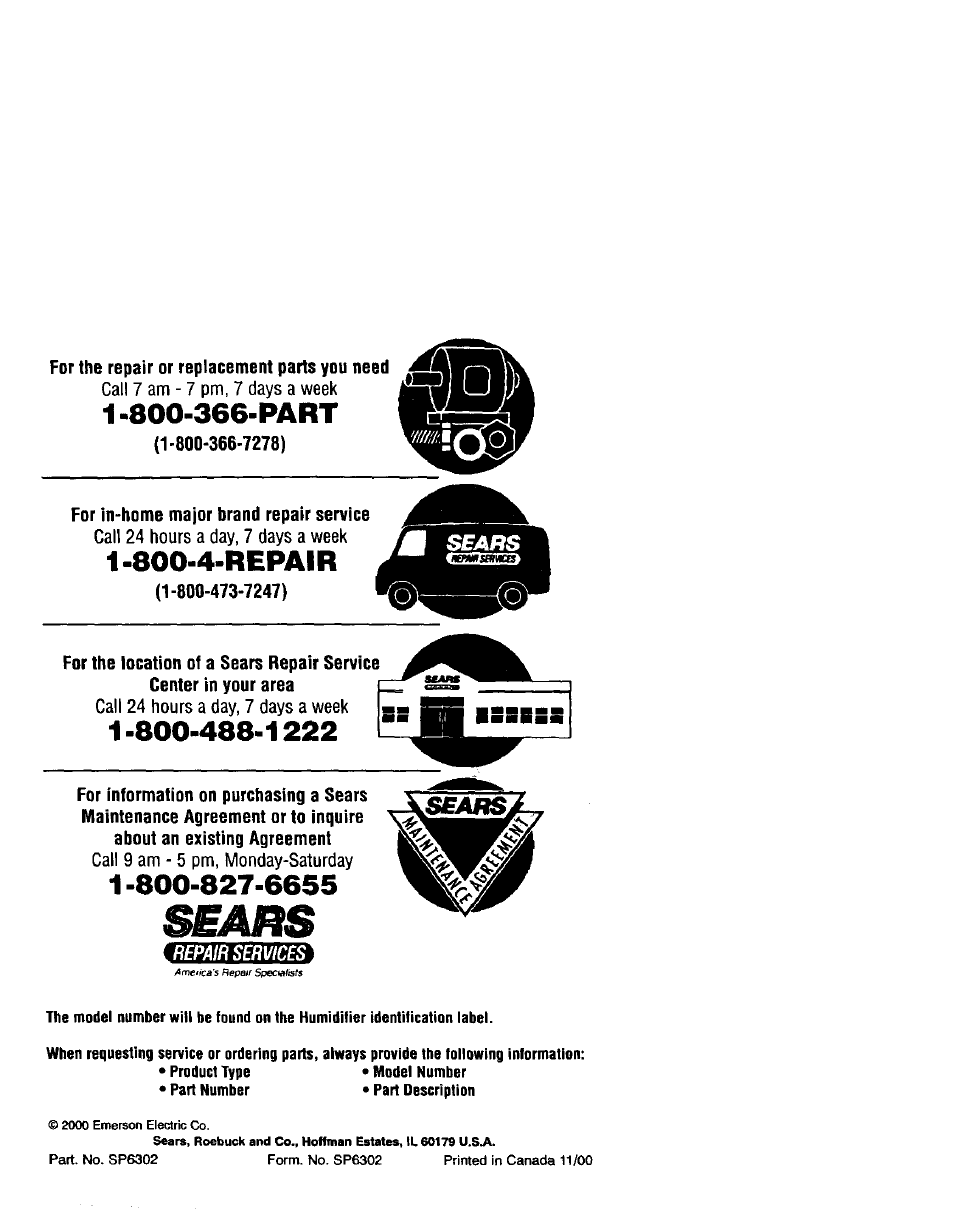 Sears, 800-4-repair | Sears 758.144131 User Manual | Page 16 / 16