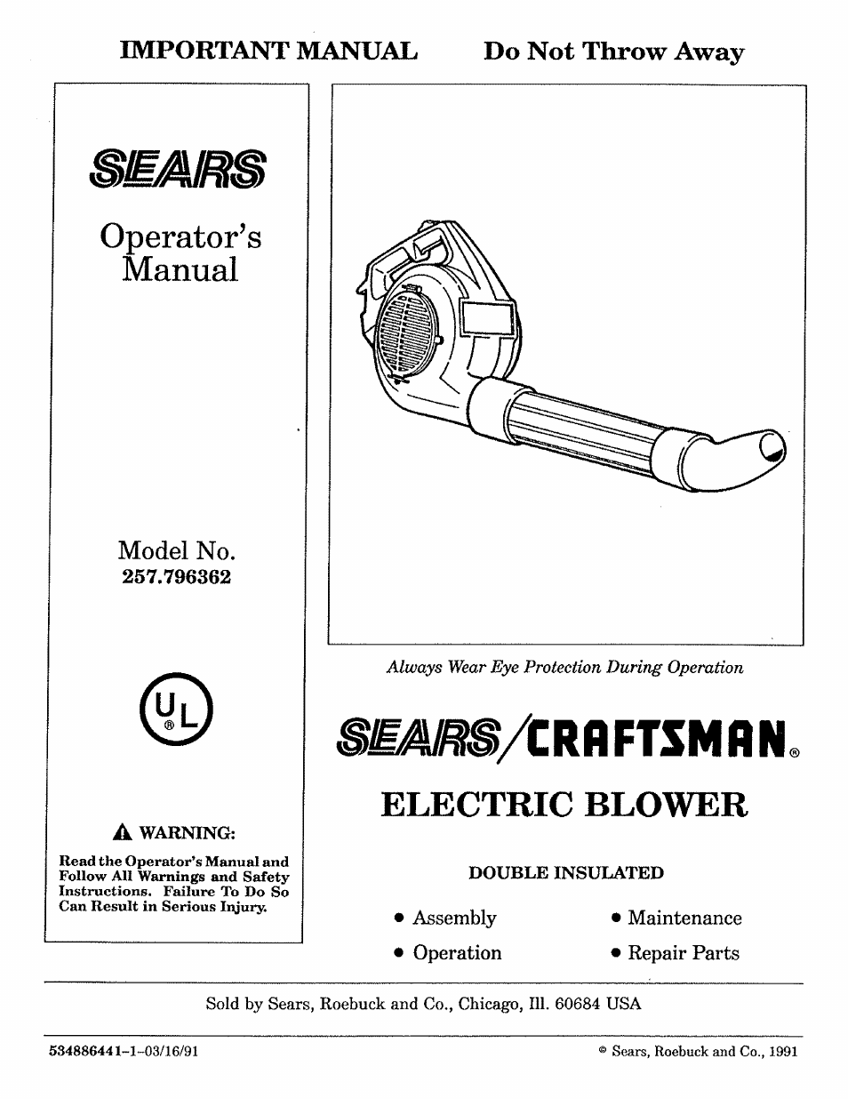 Sears 257.796362 User Manual | 12 pages