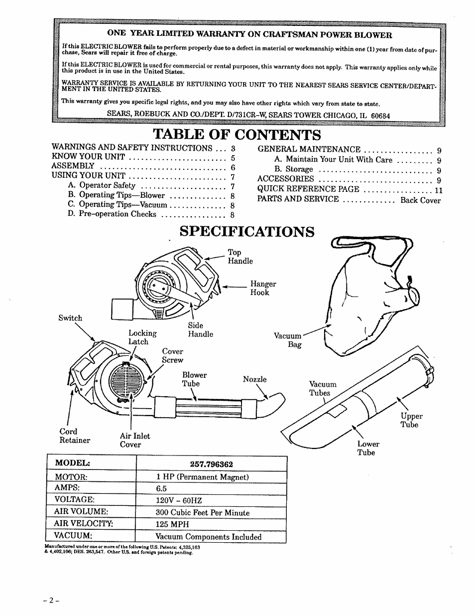 Sears 257.796362 User Manual | Page 2 / 12