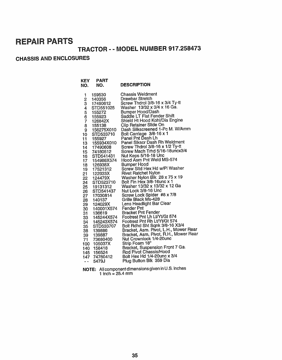 Tractor - - model number 917.258473, Chassis and enclosures | Sears EZ3 917.258473 User Manual | Page 35 / 60