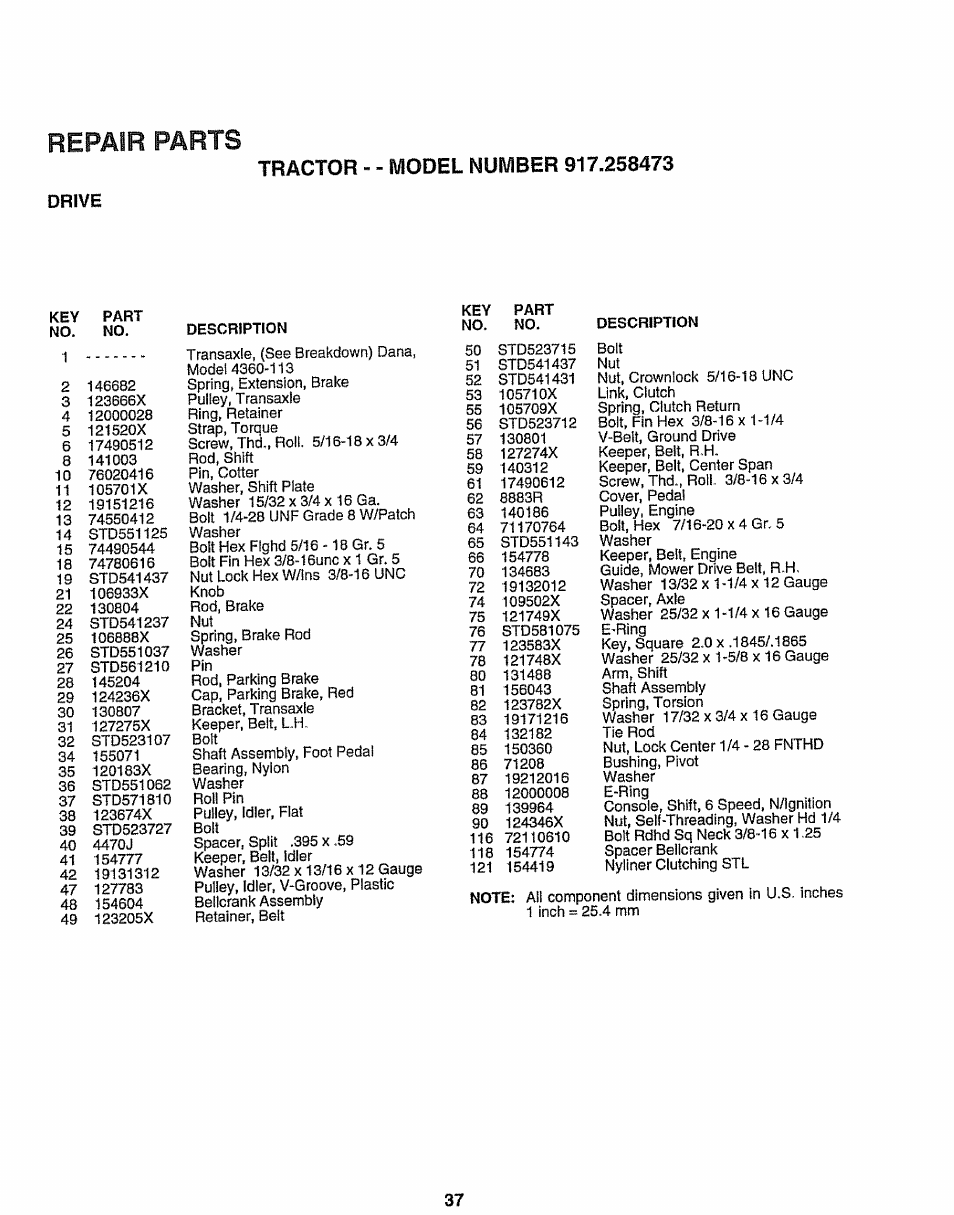 Drive, Repair parts | Sears EZ3 917.258473 User Manual | Page 37 / 60