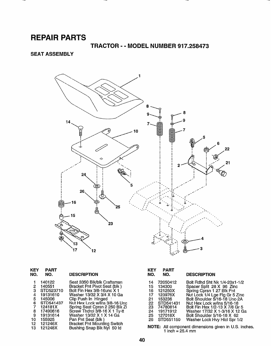 Ncr^miri г^лп i о, Seat assembly | Sears EZ3 917.258473 User Manual | Page 40 / 60