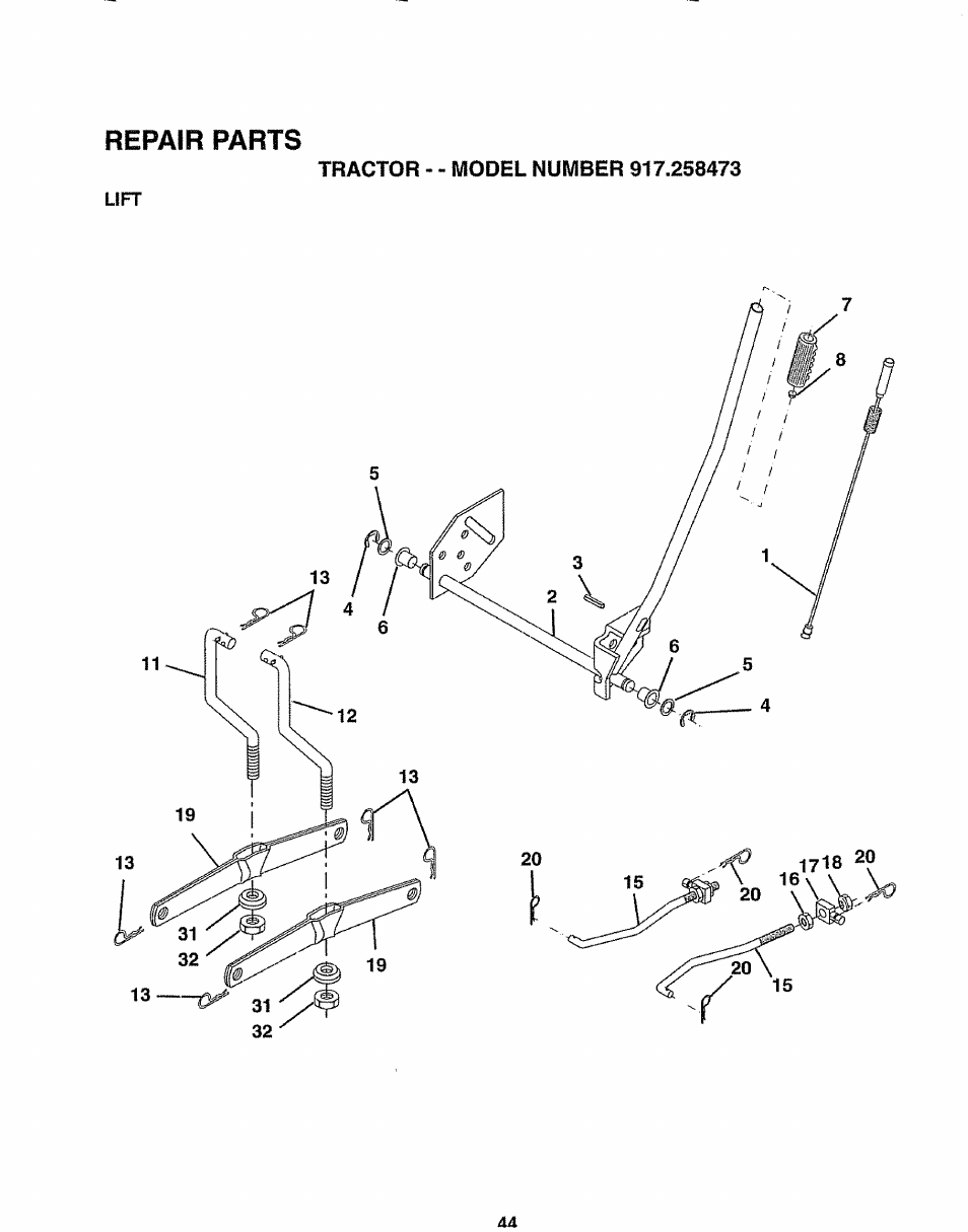 Repair parts | Sears EZ3 917.258473 User Manual | Page 44 / 60