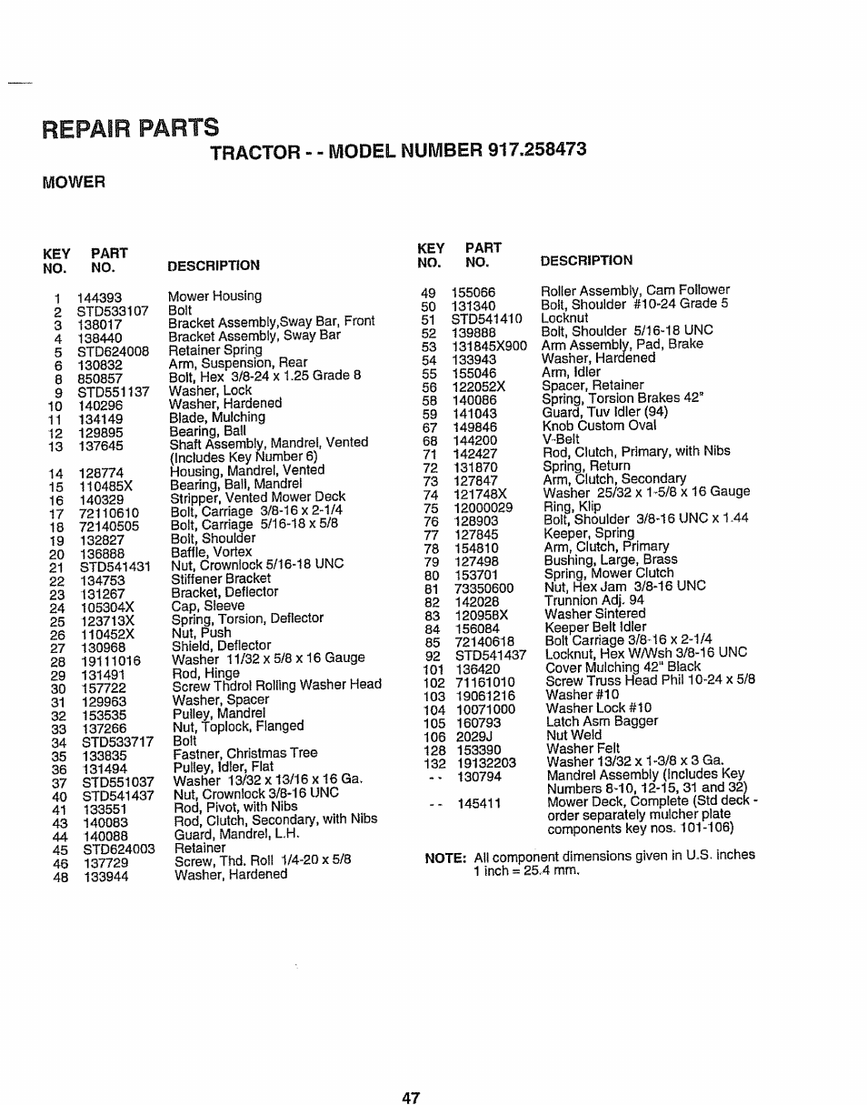Mower, Parts, Repair | Sears EZ3 917.258473 User Manual | Page 47 / 60
