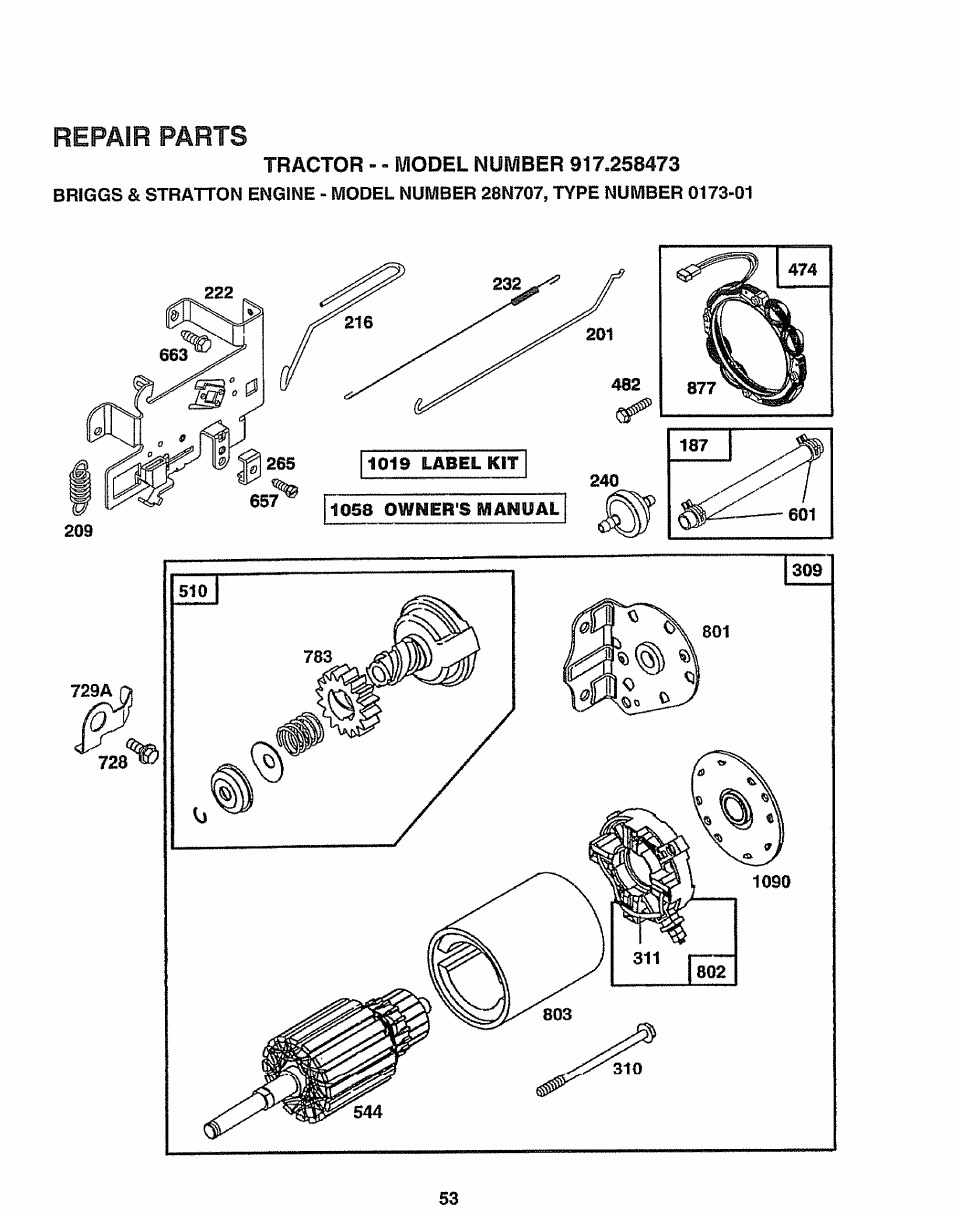 Repair parts | Sears EZ3 917.258473 User Manual | Page 53 / 60