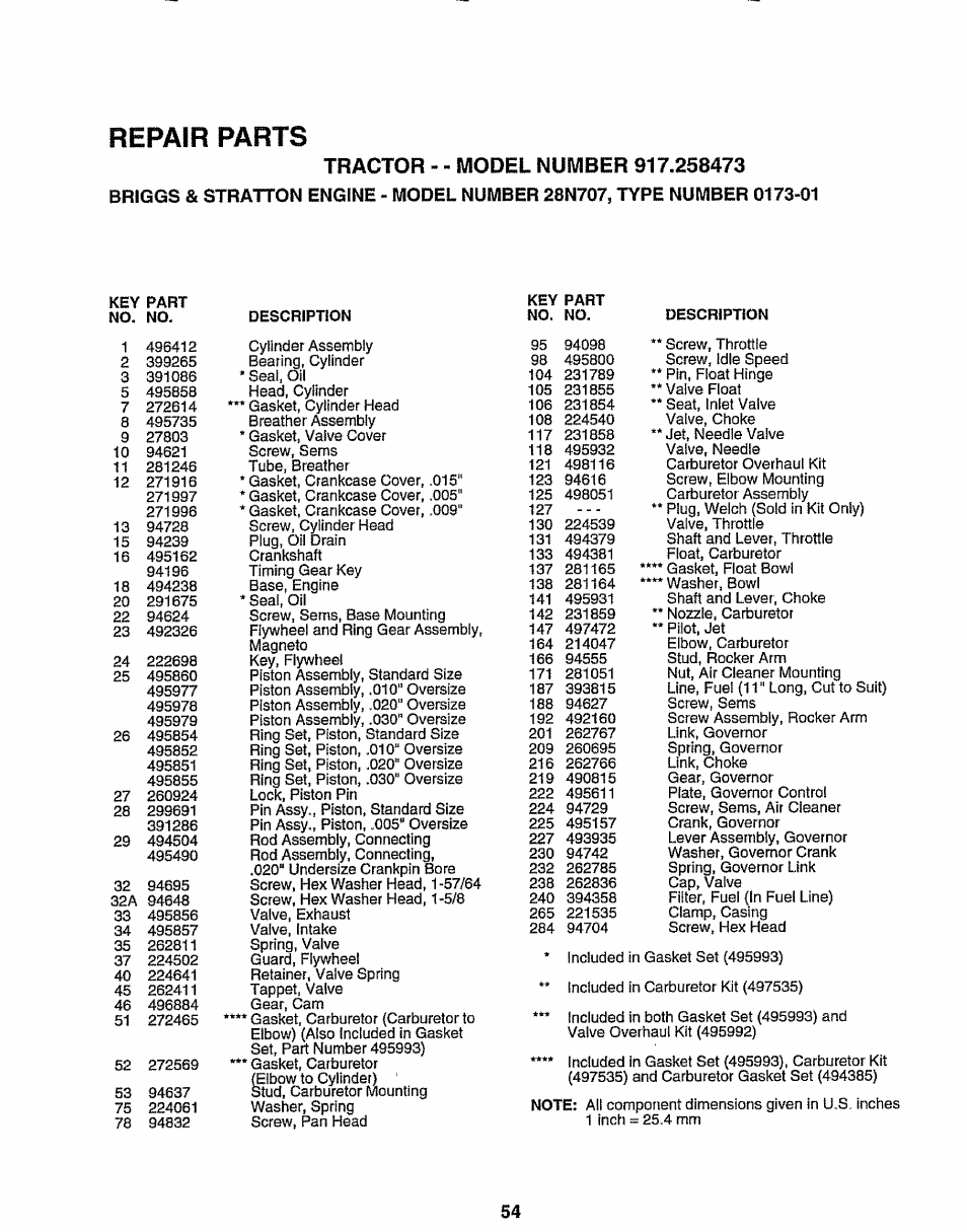 Repair parts | Sears EZ3 917.258473 User Manual | Page 54 / 60