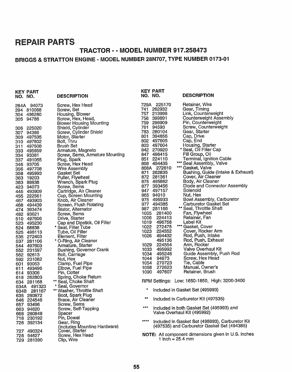 Repair parts | Sears EZ3 917.258473 User Manual | Page 55 / 60