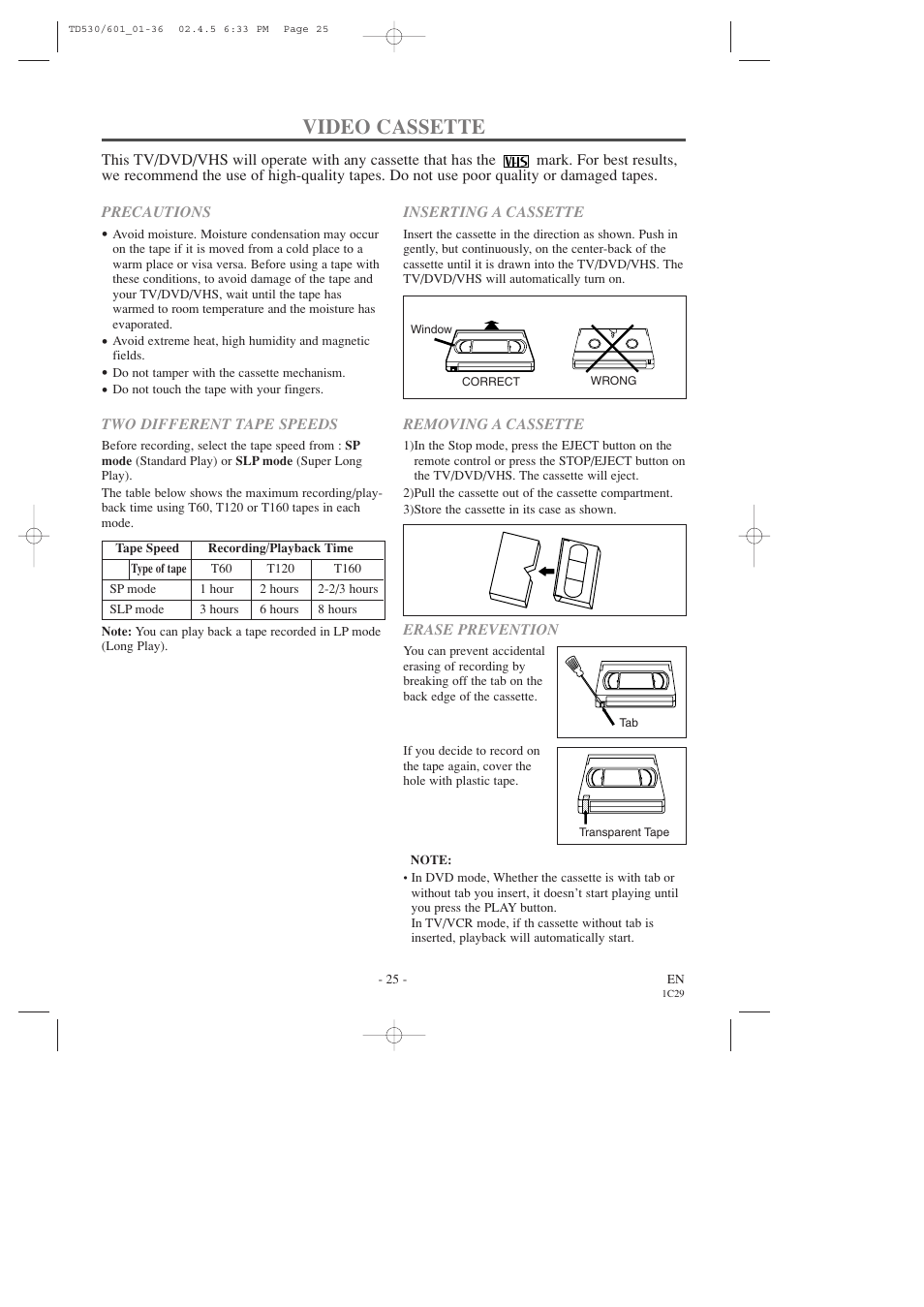 Video cassette | Sears SRCD227 User Manual | Page 25 / 64