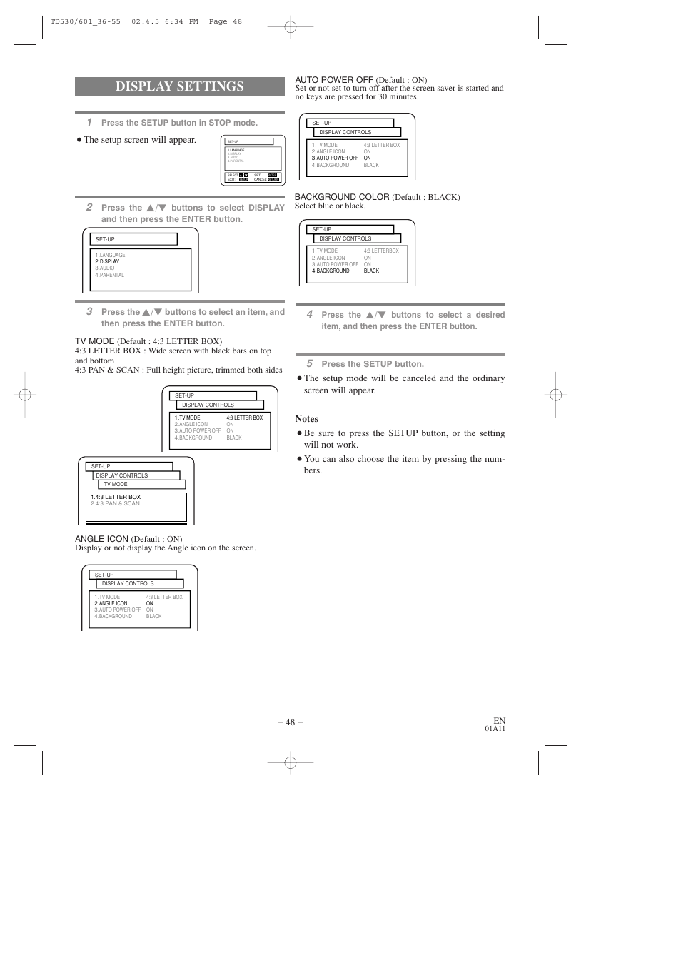 Display settings | Sears SRCD227 User Manual | Page 48 / 64