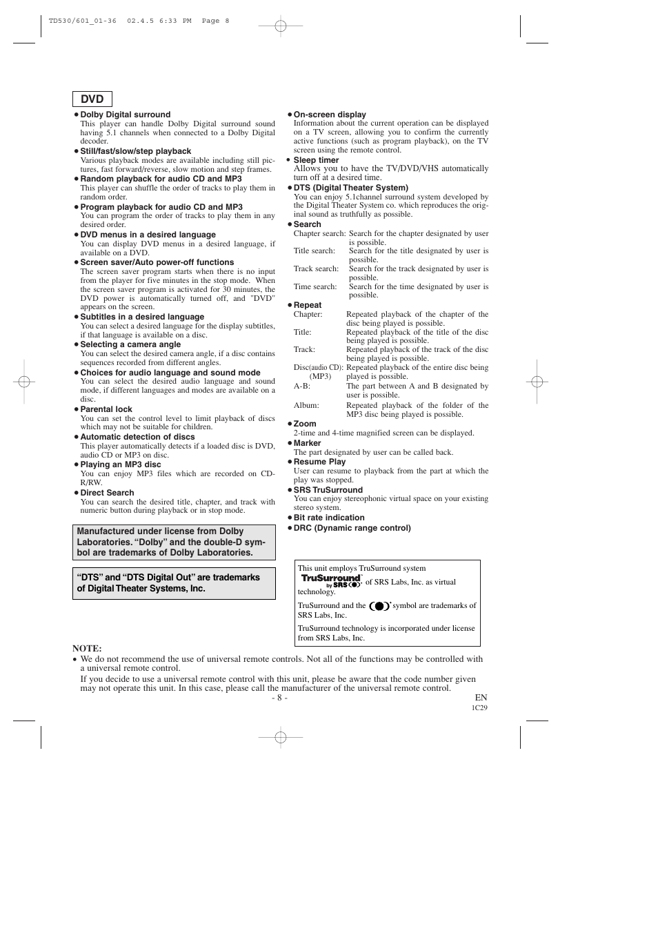 Sears SRCD227 User Manual | Page 8 / 64