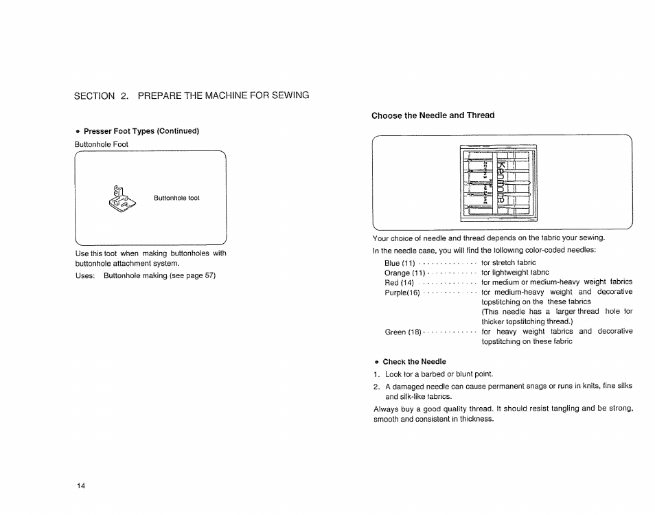 Choose the needle and thread, Choose the needle and thread 4 - 1 5 | Sears 385. 17526 User Manual | Page 16 / 76