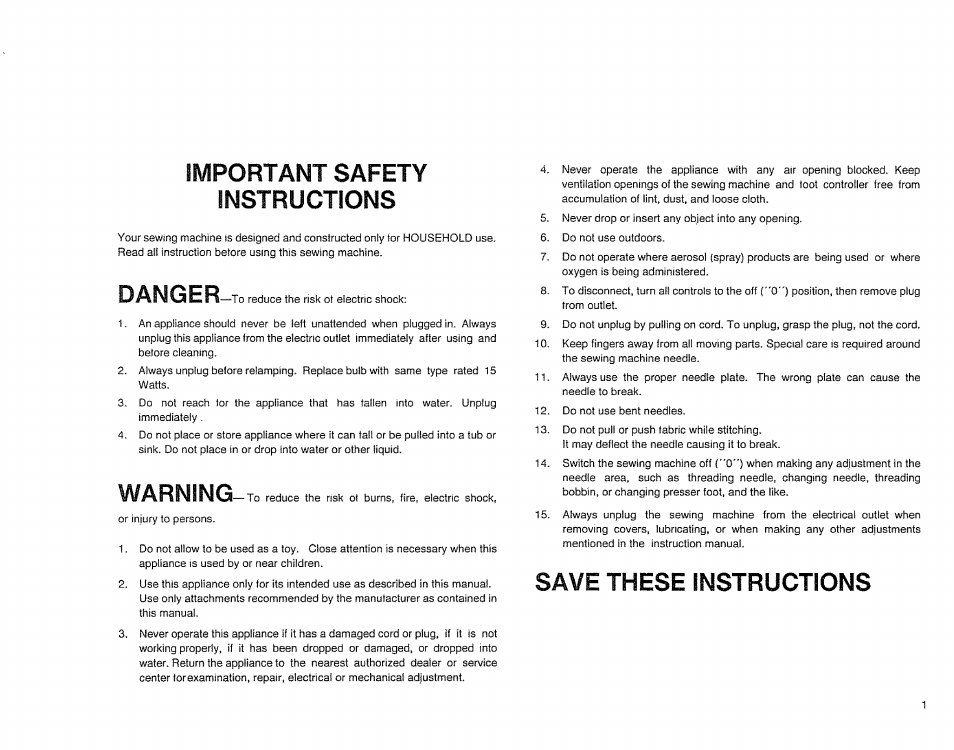 Important safety instructions, Danger, Warning | Save these instructions | Sears 385. 17526 User Manual | Page 3 / 76