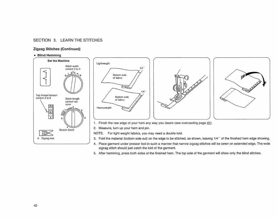 Zigzag stitches (continued) blind hemming | Sears 385. 17526 User Manual | Page 44 / 76