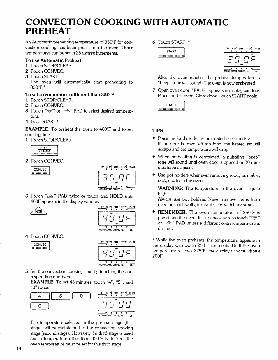 Convection cooking with automatic preheat | Sears Microwave Oven User Manual | Page 14 / 24