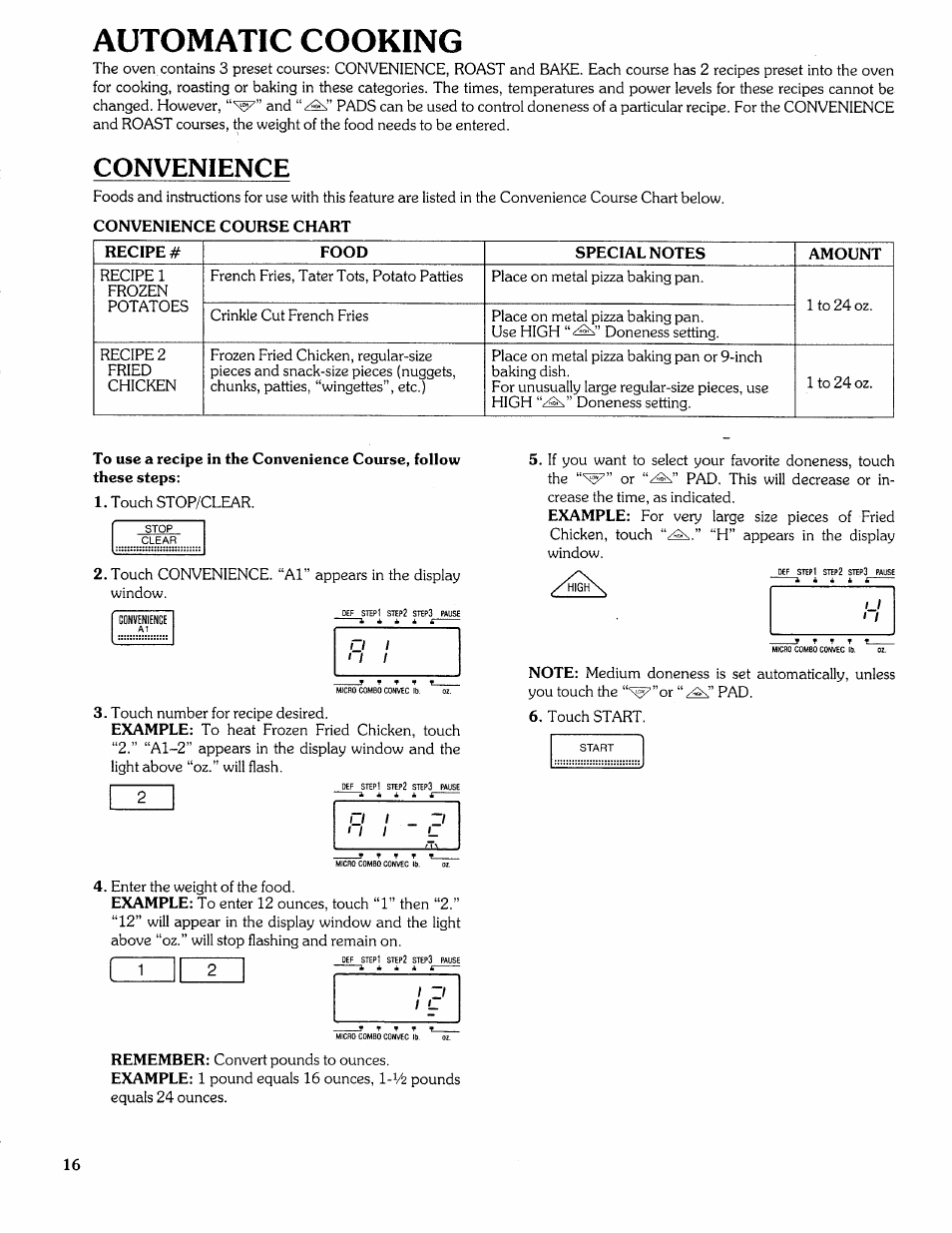 Automatic cooking, Automatic cooking -18, Convenience | Sears Microwave Oven User Manual | Page 16 / 24