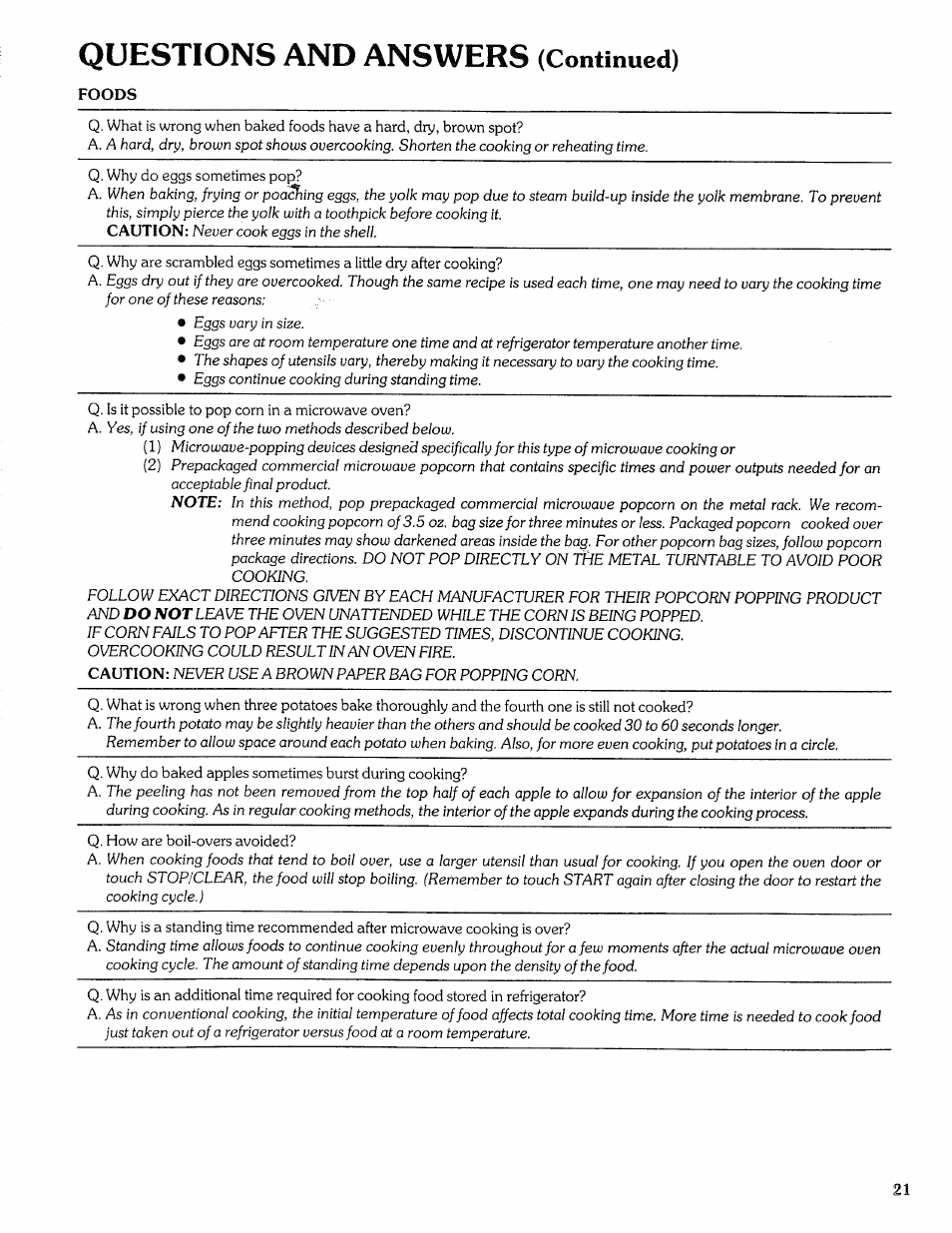 Questions and answers (continued), Questions and answers, Continued) | Sears Microwave Oven User Manual | Page 21 / 24