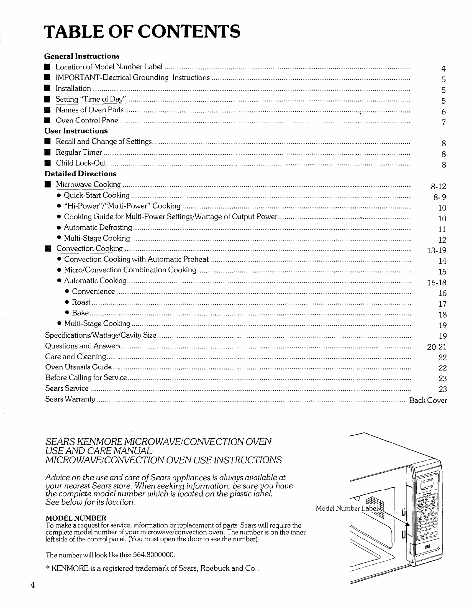 Sears Microwave Oven User Manual | Page 4 / 24