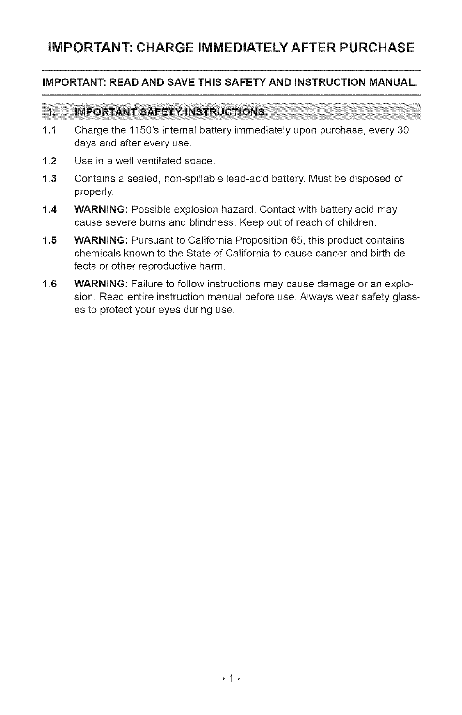 Important: charge imiviediately after purchase | Sears 200.71988 User Manual | Page 3 / 15