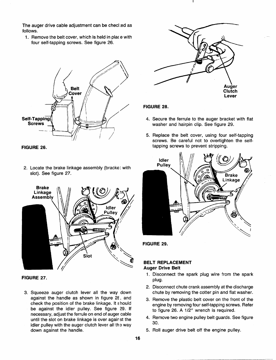 Belt replacement auger drive beit | Sears 247 886510 User Manual | Page 16 / 36