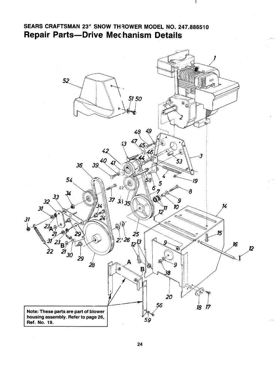 Repair parts—drive mec hanism detaiis | Sears 247 886510 User Manual | Page 24 / 36