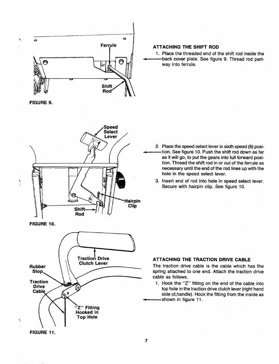 Attaching the shift rod, Attaching the traction drive cable | Sears 247 886510 User Manual | Page 7 / 36