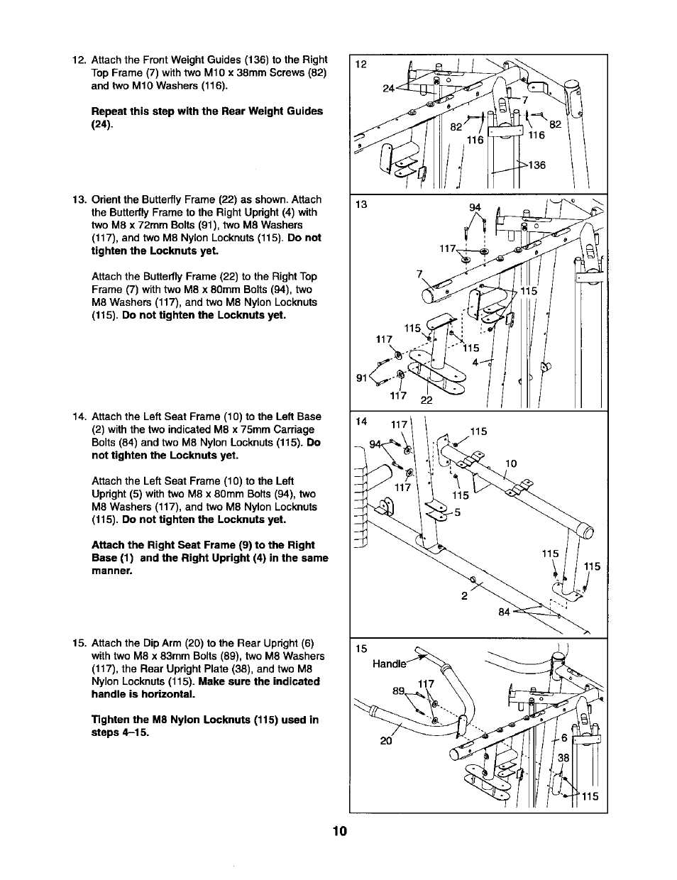 Repeat this step with the rear weight guides (24) | Sears 831.15403 User Manual | Page 10 / 40