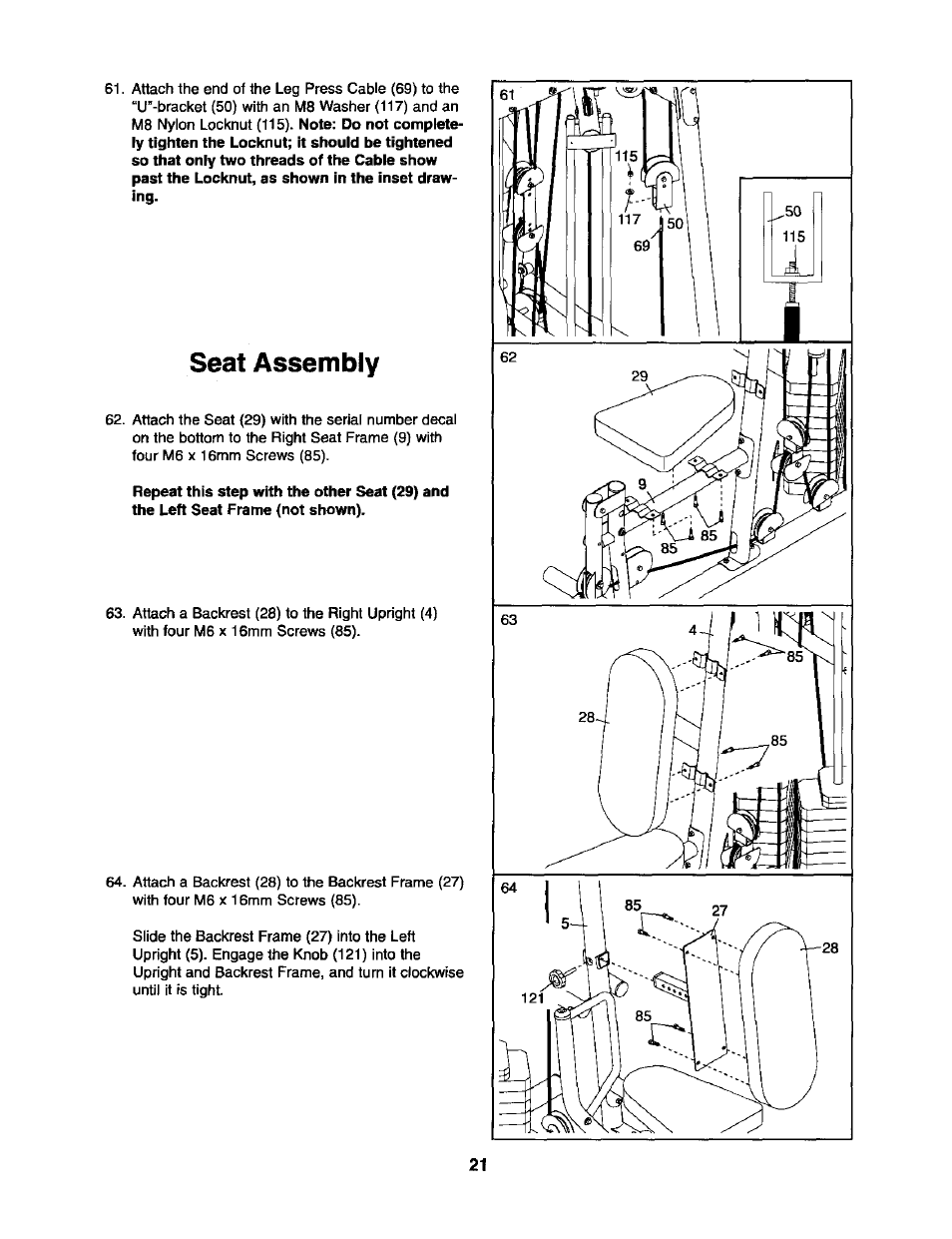 Seat assembly | Sears 831.15403 User Manual | Page 21 / 40