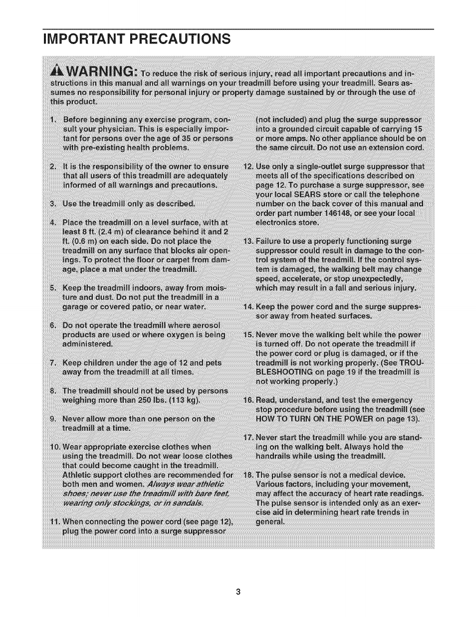 Important precautions, Warning | Sears PRO-FORM 831.24733.0 User Manual | Page 3 / 28