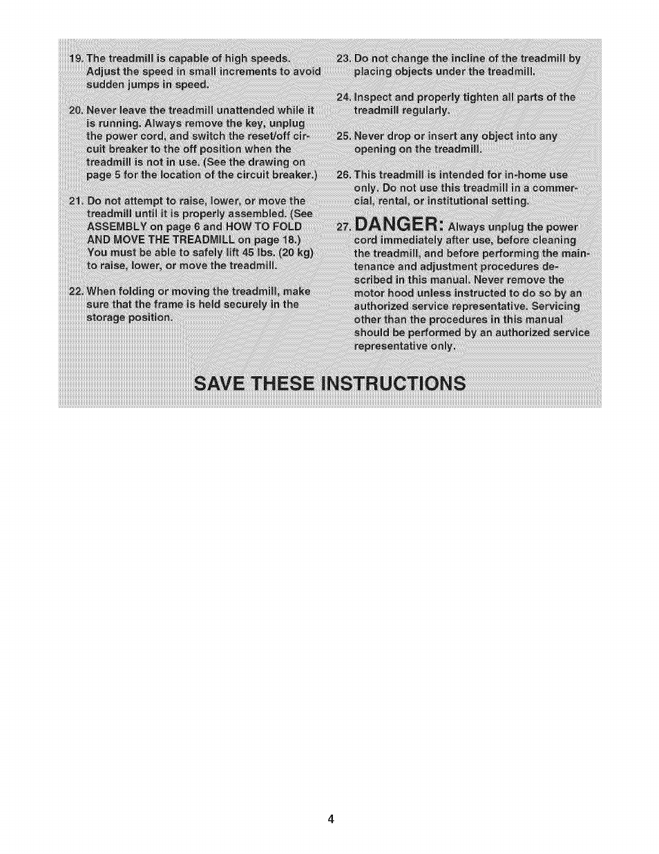 Danger, Save these instructions | Sears PRO-FORM 831.24733.0 User Manual | Page 4 / 28